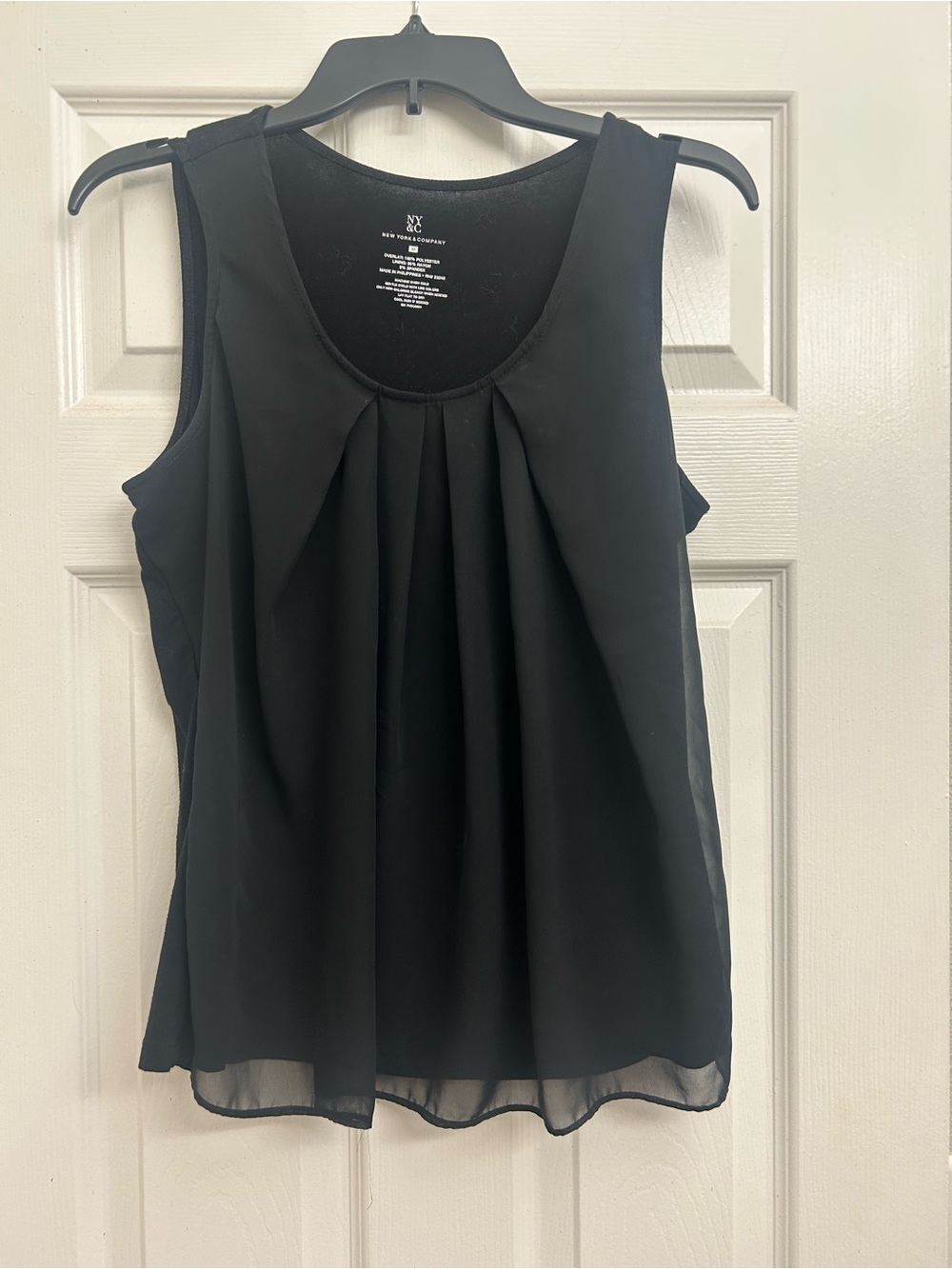 New York & Company Black Pleated Chiffon Shell Tank